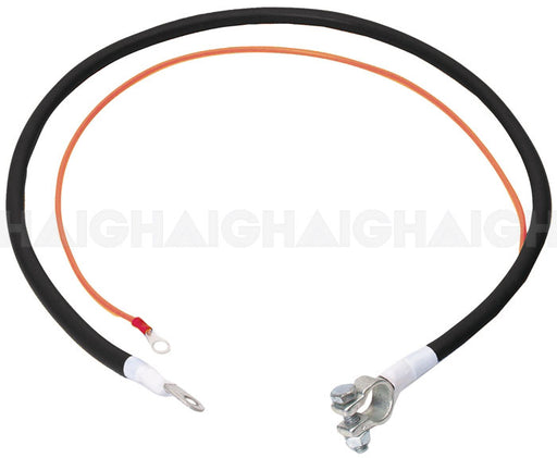 The Mean Mother 4x4 Batt.Starter Cable W/Acc.Lead 42cm features a black cable with a metal clamp and ring terminal, plus a thinner orange accessory lead with a ring terminal.