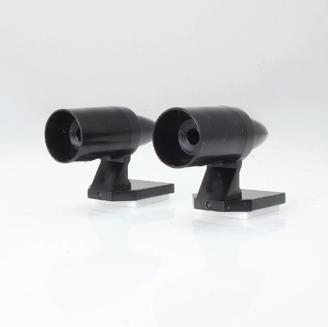 Two small black Sonic Animal Guard devices by Mean Mother 4x4, both with rectangular bases, sit side by side on a white surface. Made in Australia, they function as ultrasonic animal repellers and are angled slightly to the left.