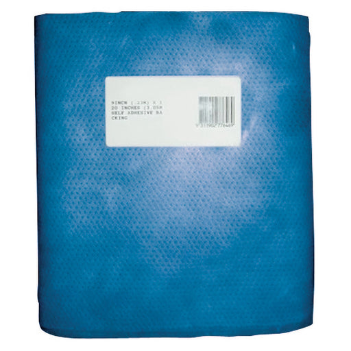 The Mean Mother 4x4 Caravan Cover Repair Patch Blue (BCV) is a large self-adhesive roll for caravan cover repair, shown upright with a white label and barcode on the front against a plain white background.