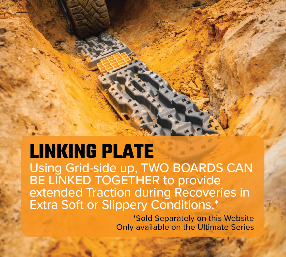 The Exitrax Recovery Board Ultimate 1150 in Aqua Marine, available as a pair and bundled with Recovery Board Mounts, is featured in sandy and muddy terrains. The text emphasizes the enhanced traction achieved by linking two boards during recoveries in slippery conditions, and highlights how the optional Recovery Board Mounting Kit ensures secure storage for your Aqua Marine adventures.