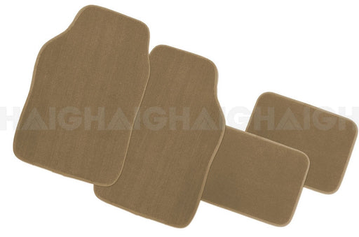 The Mean Mother 4x4 Mats Cambridge Set 4 Beige includes four beige car floor mats of various sizes, designed for both front and rear seating areas.