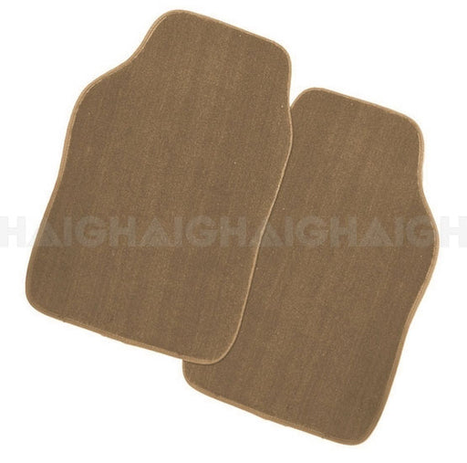 A pair of beige Mean Mother 4x4 Mats/Cambridge Carpet front car mats are displayed side by side on a white background.