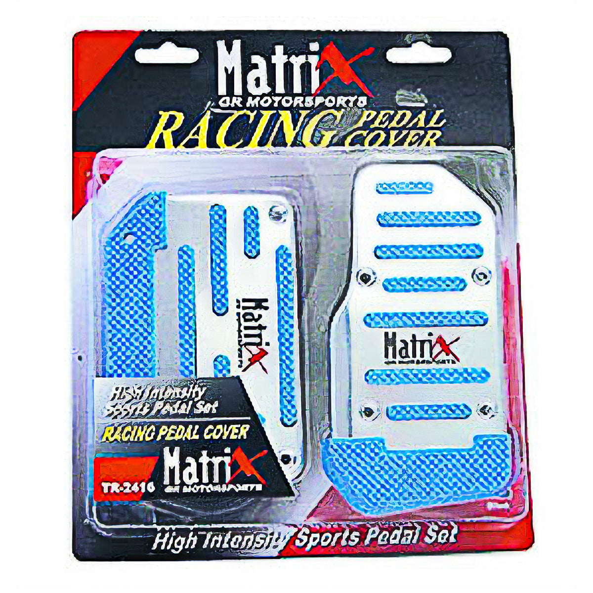 Mean Mother 4x4 Racing Pedal Cover Blue is a high-intensity sports pedal set with two silver pedals featuring blue grip accents and logo—ideal car interior accessories for enthusiasts. Retail packaging included.