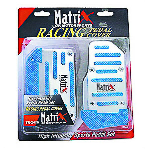 Mean Mother 4x4 Racing Pedal Cover Blue is a high-intensity sports pedal set with two silver pedals featuring blue grip accents and logo—ideal car interior accessories for enthusiasts. Retail packaging included.