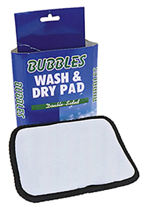 A white, rectangular, double-sided Wash & Dry Pad by Mean Mother 4x4 with a black border is displayed in front of blue packaging labeled "Mean Mother 4x4 Wash & Dry Pad Double-Sided.