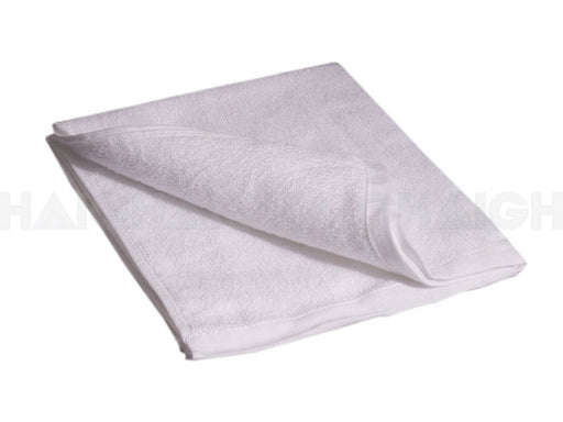 A neatly folded Mean Mother 4x4 Cotton Towel 2Pc set (40x48cm, 60g/m²) in white, with one corner slightly lifted, displayed against a plain white background.