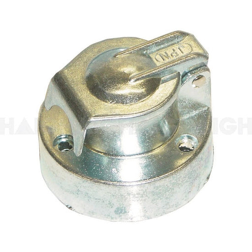 The Mean Mother 4x4 T-Socket 7 Pin Metal Large features a flip-up handle and three mounting holes, ideal for securing the opening of a fuel tank or similar container.