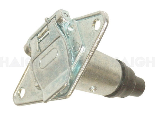 Close-up view of a Mean Mother 4x4 T-Socket 6 Pin Metal automotive part featuring a spring mechanism and mounting plate, set against a white background.