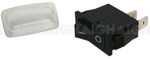 The Mean Mother 4x4 Switch Suit Ac475 features a black rocker switch with white "I" and "O" symbols and a separate clear plastic cover, both shown on a white background.