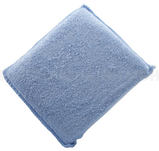 A folded Mean Mother 4x4 Glass Clean Pad in light blue microfiber, featuring a soft, plush texture and slightly rounded corners, is displayed against a white background.