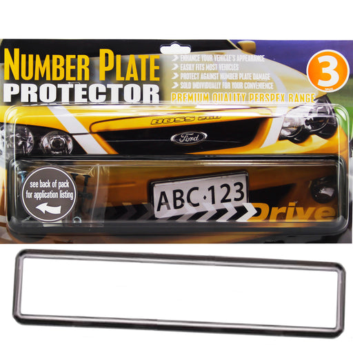 Protect your plates with the Mean Mother 4x4 Number Plate Protector, featuring a clear, slimline frame and an image of a yellow Ford. Easy to fit and top quality; sample plate reads "ABC 123.