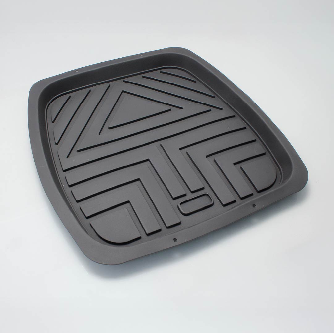 The Mean Mother 4x4 Rubber Floor Mat Rear is a black, square PVC tray mat with raised geometric patterns and a slightly raised edge, perfect as a high-wall car mat. It is shown on a plain white background.