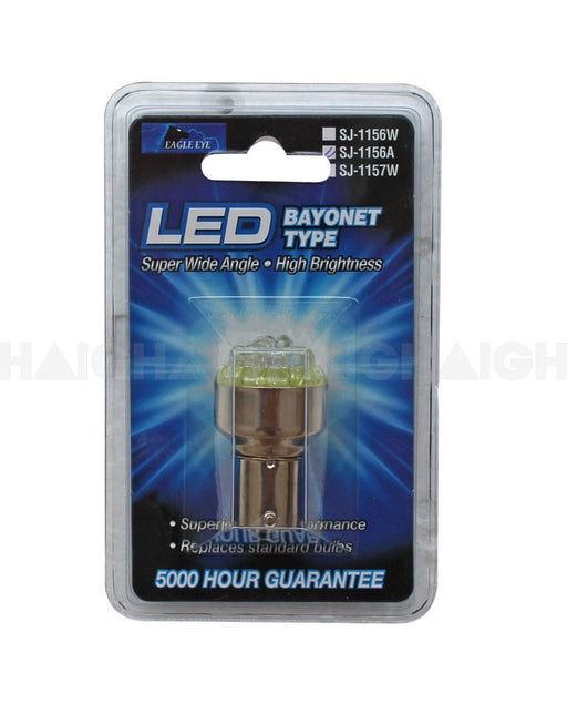 The Mean Mother 4x4 Led Globes 12V Single Contact Amber is a high-brightness LED bulb with a super wide angle, a 5000-hour guarantee, packaged in blue with white text and the bulb visible inside a clear plastic cover.