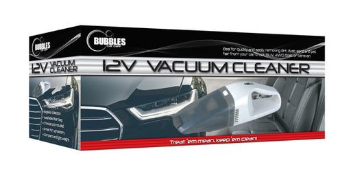 A rectangular box for the Mean Mother 4x4 12V Vacuum Cleaner 90W is shown, featuring an image of the vacuum in use inside a car and details about the product on its packaging.