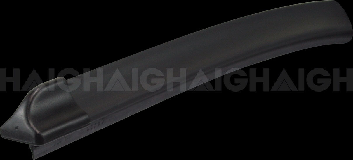 A Mean Mother 4x4 Flat Wiper Blade 19-Inch, black and curved, is displayed against a black background.