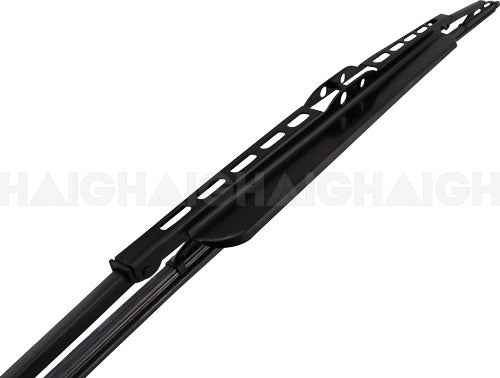 Close-up of the Mean Mother 4x4 Wiper Blade W/Spoiler 24Inch, featuring a black metal frame and rubber edge, set against a white background.